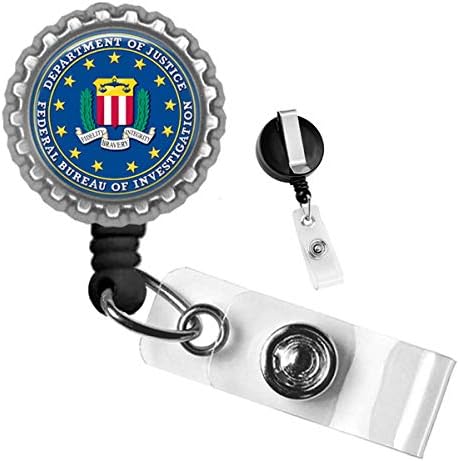 Department of Justice Federal Bureau of Investigation Silver Retractable ID Tag Badge Reel