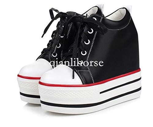 Fidgetfidget High Heels Platform Lace Up Canvas Sneaker Shoes School Shoes For Women Girl