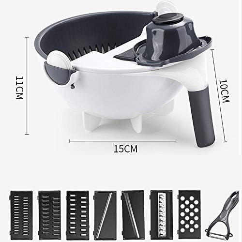 野菜を切るための排水バスケット 流行のアイテム 新しい9 In 1チョッパー排水バスケット 7つのスライスツールを備えた多機能ロータリーチョッパー ポータブルチョッパーキッチンツール