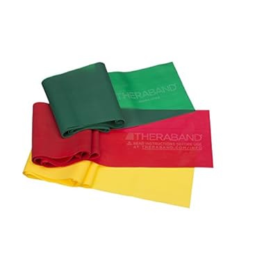 THERABAND Professional Non-Latex Resistance Bands for Upper and Lower Body Exercise, Strength Training Without Weights, Physical Therapy, Lower Pilates, and Rehab, Yellow & Red & Green, Beginner Set