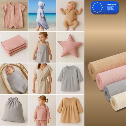 Muslin Fabric by the Metre 5 m x 160 cm – Fabrics for Sewing Patchwork Decoration and Crafts Ideal for Creative Sewing Projects and Home Clothes Costumes Oeko-Tex Light Beige