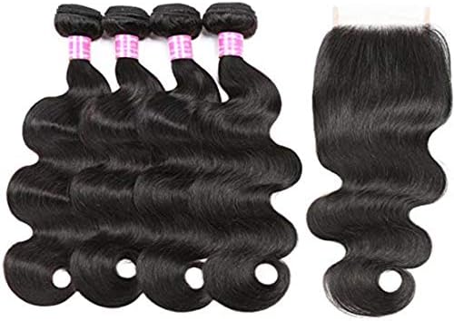 RUIMEISI 8A Brazilian Virgin Hair Body Wave 4 Bundles With Closure 100% Unprocessed Human Hair Weave With Lace Closure (22 24 26 28+20')