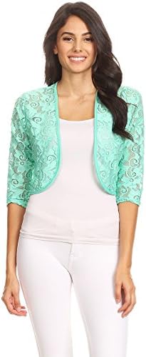 First Spring Women's Regular Plus Size Sheer Lace Shrug Cardigan Bolero. Made in USA.