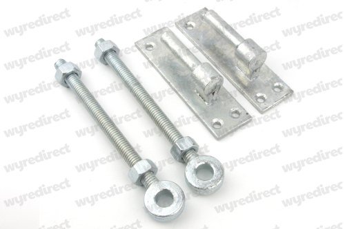 Wyre Direct 2 Heavy Duty Wrought Iron Gate Hinge Brackets, Driveway Gate Hinges - Gate Bracket Suitable for Garden Gates, Sheds & Garage Doors - 12mm Gate Pins, 12mm X 150mm Eye Bolts Galvanised