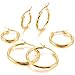 MOWOM Gold Tone Stainless Steel Hoop huggie Earrings Classic Charm Elegant (3 Pairs)