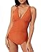 HAIVIDO Women's Shirred Bathing Suits Multi Strap Cross Back One Piece Swimsuits Deep V Neck Swimwear Monokini Rust L