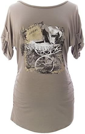 9FASHION Maternity Women's Mifi Announcement Top, Small, Cappuccino
