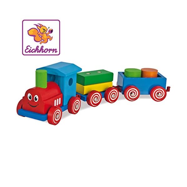 Eichhorn 100022307 - Bunter Spielzug mit 2 Waggons und Ladegut, 42cm, 7-tlg. FSC 100% Zertifiziertes Buchenholz, Made in…