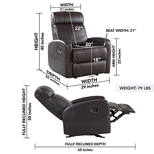 image for Casa Andrea Milano Brown Faux Leather Rocking Recliner Lounge Chair - 
