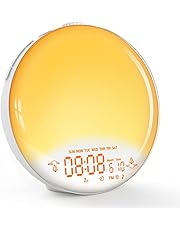 Wake Up Light Sunrise Alarm Clock, with Dual Alarms for Heavy Sleepers Bedroom, Sunrise Simulation & Sleep Aid Night Light, FM Radio, 7 Natural Sound, Snooze Functions, Ideal for Gift Kids Baby