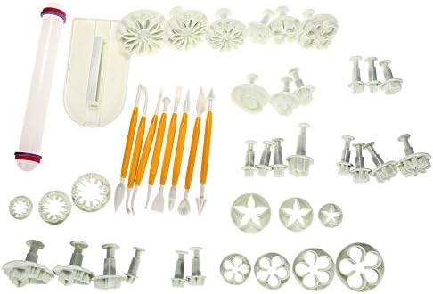 46pcs Flower Fondant Molds Cutter Cake Decorating Kit Cookie Mold Icing Plunger Cutter Tools Polymer Clay Molds For Dessert Food.