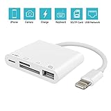 4 in 1 SD TF Card Reader Compatible iPhone iPad iPod,USB OTG Camera Connection Kit SD T-Flash Card Reader Work with Hubs Keyboards Audio/MIDI Interfaces Ethernet Adapter (White)