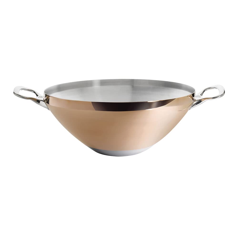 De Buyer 32 cm Copper Wok Prima Matera for Induction, Brown