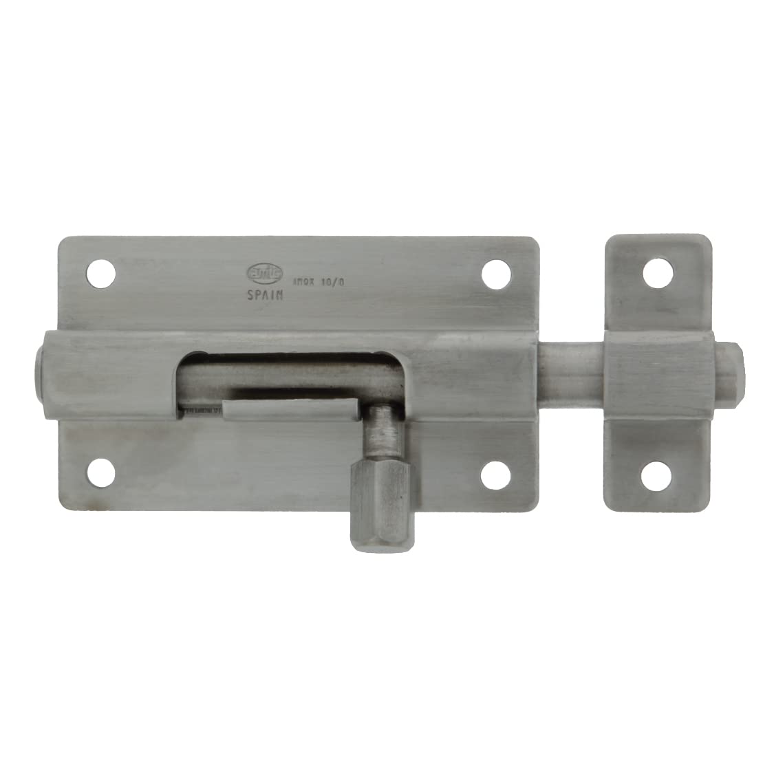 Amig - Overlay Pin for Doors - Small Horizontal Security Latch - Steel with Gloss Chrome Finish - Dimensions: 35 x 50 mm - Includes Coach Screws