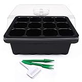 KORAM 10 Sets Seed Starter Tray 120 Cells Seed Tray Plant Germination Kit Garden Seed Starting Tray with Dome and Base Plus Plant Tags Hand Tool Kit, Black - Garden Gift