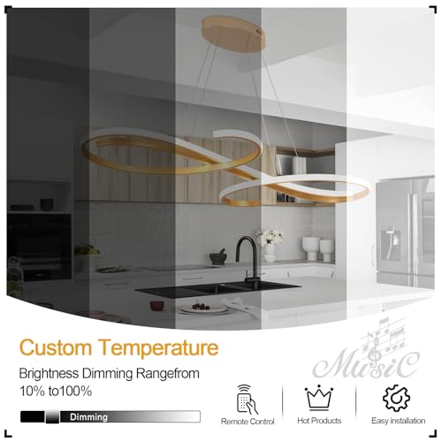 Gold LED Pendant Lamp for Dining Table, Modern Dimmable Dining Table Lamp, 100 cm Long LED Pendant Lamp, Modern Pendant Lamp with Remote Control, Adjustable Height