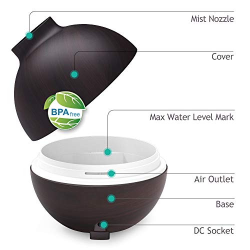 Large Essential Oil Diffuser 600ml for Aromatherapy,Aroma Cool Mist Humidifier Globe with Adjustable Mist Mode - Dark Wood Grain- Filter Free- Last Overnight for Bedroom Office Home Yoga by Aromacare - Thumbnail 5