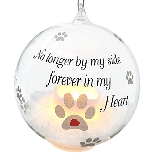BANBERRY DESIGNS Pet Memorial Christmas Ornament - LED Light Up Glass Ball Xmas Ornament - No Longer by My Side - Loss of a Dog or Cat