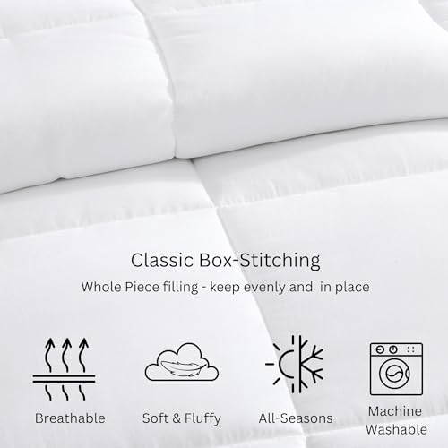 Comforter Twin Size Goose Down Alternative Microfiber Quilted Solid Comforter/Duvet Insert - Ultra Soft Hypoallergenic Bedding - Medium Warmth for All Seasons Twin Comforter - White