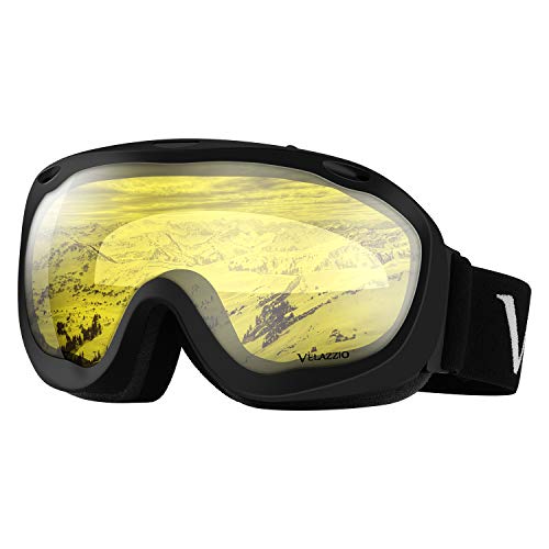 VELAZZIO Ski Goggles, Snowboard Goggles - Spherical Double Layer Anti-Fog 100% UV Protective Lens, Hydrophobic and Oleophobic Coating, Helmet Compatible, Medium Fit Snow Sports Goggles Men & Women
