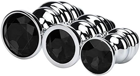 SKUN 3 Pcs 3 Size A-n-a-l P-l-u-g Round Shaped Base With Jewelry Birth Stone for Super Stimulation (black)