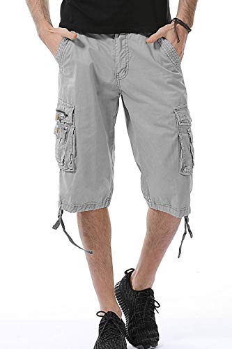 HHGKED Men's Twill Cargo Shorts (Light Grey, 38)