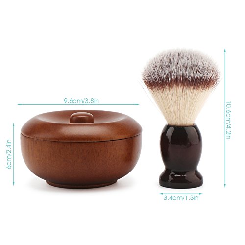 Shave Lather Brush, Wooden Vintage Shave Mug with Lid, Old Fashion Shaving Kits Beard Shaving Soap Cream Bowl Container for Men, Traditional Wet Shaving Kit - Thumbnail 6
