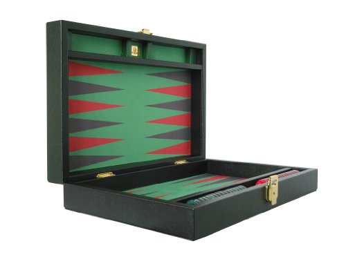 Zaza & Sacci Backgammon Board Set - (16" Leather/Microfiber Case) - Black