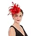 SAFERIN Fascinator for Women Hair Clip Hat Bowler Feather Flower Veil Wedding Party Hat Tea Hat（TA2-Red）