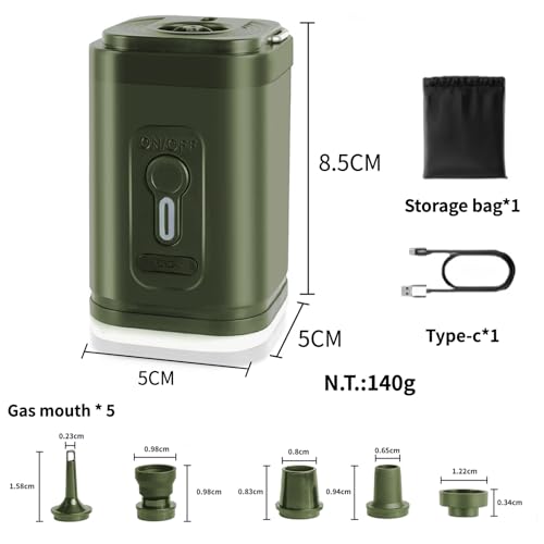 Electric Air Pump for Inflatables,Portable Rechargeable 2400mAh Quick-Fill Multifunction Inflatable Deflate Pump for Outdoor Camping, Paddling Pool Beach Toys,Vacuum Sorage Bags,Air Bed(Green)