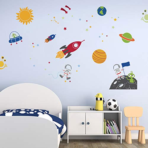 decalmile Outer Space Wall Decals Rocket Spaceship Robot Alien