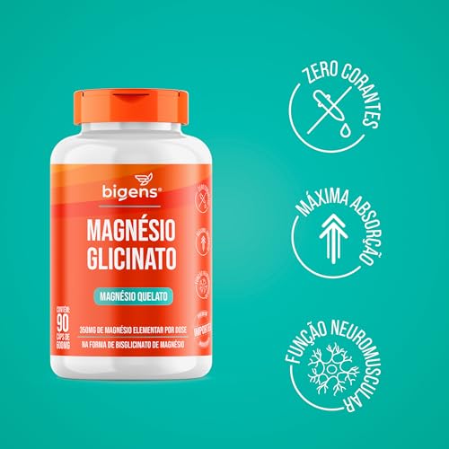 Magnésio Glicinato, Quelato, 350mg de magnésio elementar, 90 Cápsulas, Bigens (Kit 2)