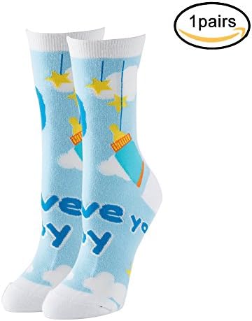 NEVSNEV Women Colorful Patterned Fashion Crew Socks canada Pizza PineappleEmoji (I love you baby)