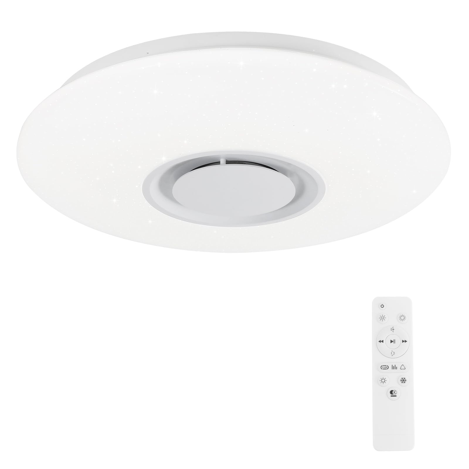 Horevo Plafonnier Led Dimmable Plafond Musique Moderne Montage Encastré Avec Haut-Parleur Bluetooth, 24W, App Cellphone, Changement De Couleur Rgb Chaud/Froid Blanc Température, Pendant Éclairage