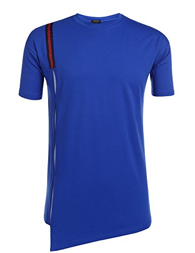 COOFANDY Mens Casual Short Sleeve O Neck T-Shirt Color Patchwork Irregular Hem Shirts