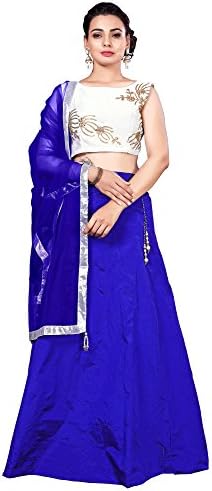 Dwarkesh Fashion Blue Taffeta Silk Semi Stitched Lehenga Choli Material With Matching Net Dupatta