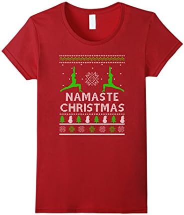 Womens Yoga Christmas Ugly Style T-Shirt Large Cranberry