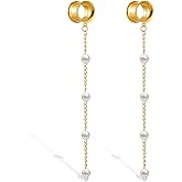 Twolobes ear dangle gauges 1 Pair Double Horn With Flower Earrings Tunnels Hypoallergenic Stainless Steel Ear Gauges 00G 8mm-16mm Body Piercing Jewelry