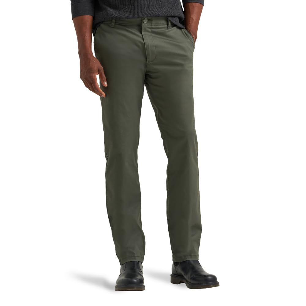 Lee Men's Extreme Motion Flat Front Slim Straight Pant, Olive Gray, 32W x 29L Image
