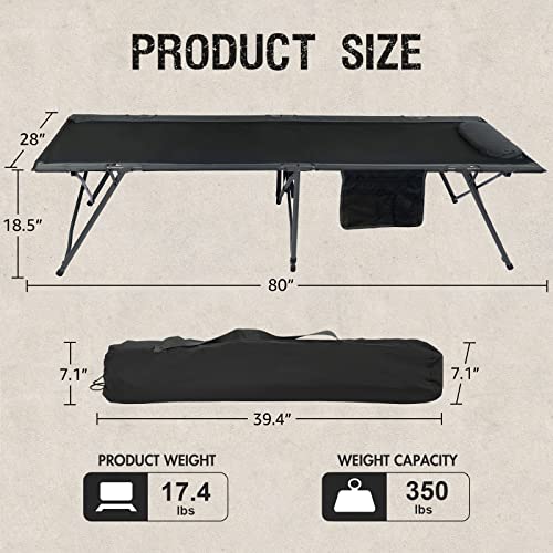 PORTAL Folding Camping Cot for Adults, 80” Extra Length Travel Cot with