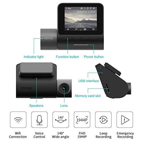 70mai Dash Cam,1944P FHD Dash Camera Pro DVR Driving Recorder with GPS and WiFi and Night Vison for Cars, Voice Control, Emergency Recording, APP Control Dashboard, G-Sensor, WDR, Parking Monitor