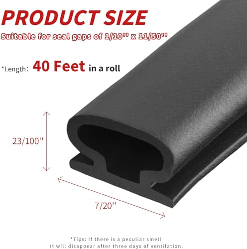Beynant 40 Feet D-Shape Rubber Weather Stripping Door Seal Strip, Self-Adhesive Backing Door Weatherstripping for Door Frame Insulation Large Gap, Easy Cut to Size with Tailor Scissors