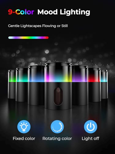 Pmsusoow Waterless Essential Oil Diffuser: 𝟗 𝐂𝐨𝐥𝐨𝐫𝐬 𝐋𝐄𝐃 Scent Diffuser for Home&Car&Office - Portable Diffuser with 48H Battery, 4 Timers & 3 Mist Levels, Carbon Black