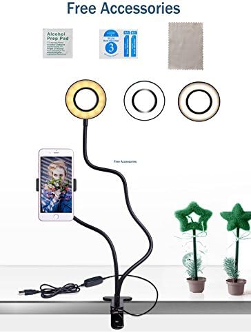 Cell Phone Holder with Selfie Ring Light Stand for Live Stream Makeup, Omaliss Flexible Mobile Phone Clip Lazy Bracket Desk/Bedside Lamp for iPhone/Samsung/LG and Common Smart Phone (black)