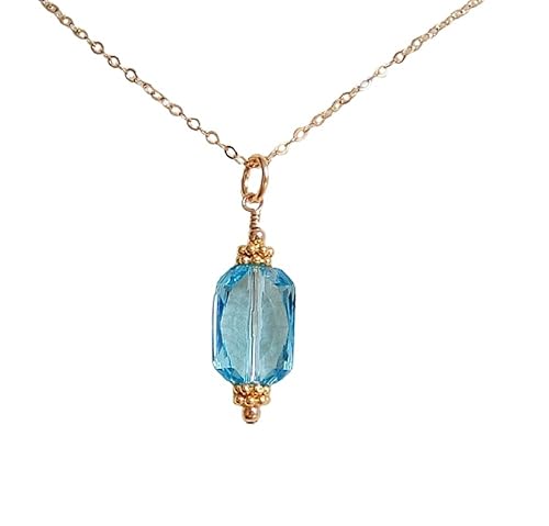 Amazon Com Aqua Blue Simulated Aquamarine March Birthstone Rectangle Crystal 18 Inch Gold Filled Necklace Gift Idea Handmade