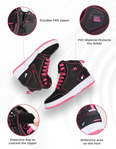 KEMIMOTO Women's Motorcycle Shoes, Motorcycle Boots Causal Women, Motorcycle Boots with Raiser, Breathable Motorcycle Trainers, Black/Pink