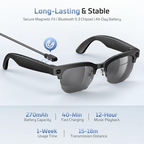 AI Smart Glasses with Camera,8MP 4K HD Camera Glasses,Supports AI Voice Control/Photo/Video/Audio Recording,Bluetooth Glasses with 133 Translations,IP67 Waterproof for Business,Outdoor,Men & Women