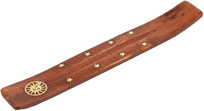 VIE Wooden Incense Holder 25cm with Assorted Golden Designs