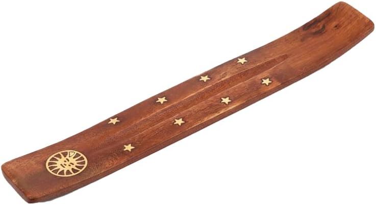 VIE Wooden Incense Holder 25cm with Assorted Golden Designs