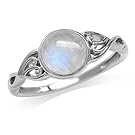 Natural Moonstone White Gold Plated 925 Sterling Silver Victorian Style Solitaire Ring Size 8.5